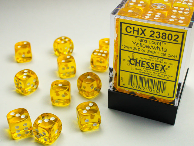 CHX 23802 Translucent Yellow/white (12mm D6 36-Dice Set)