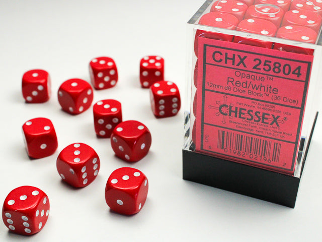 CHX 25804 Opaque Red/white (12mm D6 36-Dice Set)