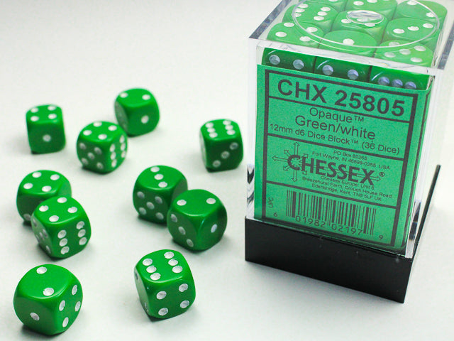 CHX 25805 Opaque Green/white (12mm D6 36-Dice Set)