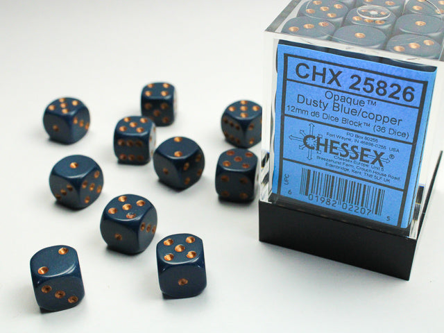 CHX 25826 Opaque Dusty Blue/copper (12mm D6 36-Dice Set)