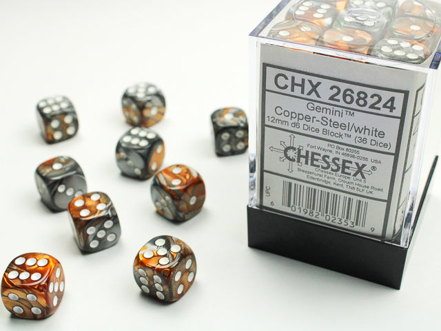 CHX 26824 Gemini Copper-Steel/white (12mm D6 36-Dice Set)