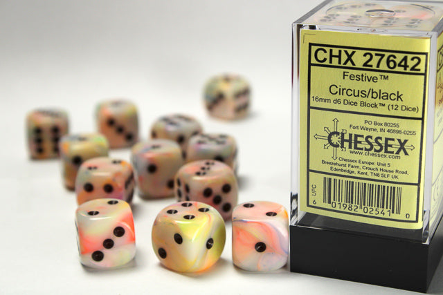 CHX 27642 Festive Circus/black (16mm D6 12-Dice Set)