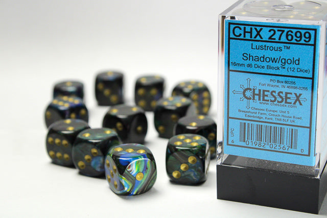 CHX 27699 Lustrous Shadow/gold (16mm D6 12-Dice Set)