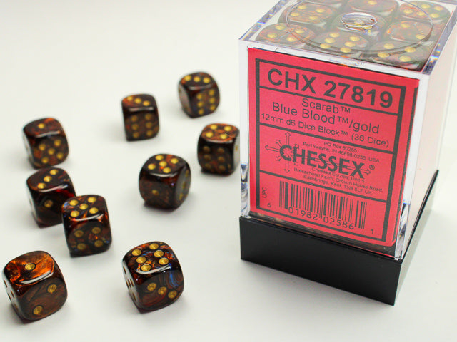 CHX 27819 Scarab Blue Blood/gold (12mm D6 36-Dice Set)