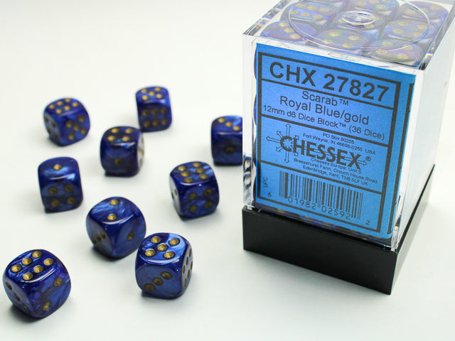 CHX 27827 Scarab Royal Blue/gold (12mm D6 36-Dice Set)