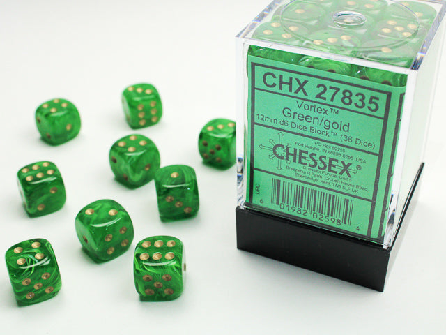 CHX 27835 Vortex Green/gold (12mm D6 36-Dice Set)
