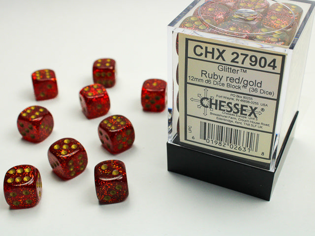 CHX 27904 Glitter Ruby/gold (12mm D6 36-Dice Set)