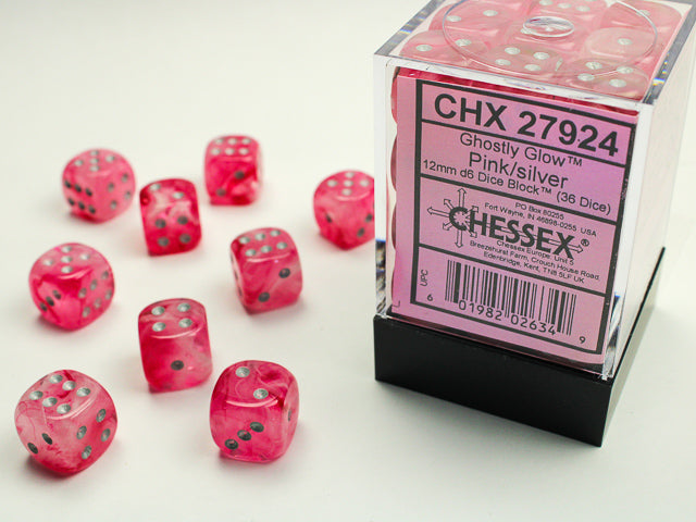CHX 27924 Ghostly Glow Pink/silver (12mm D6 36-Dice Set)