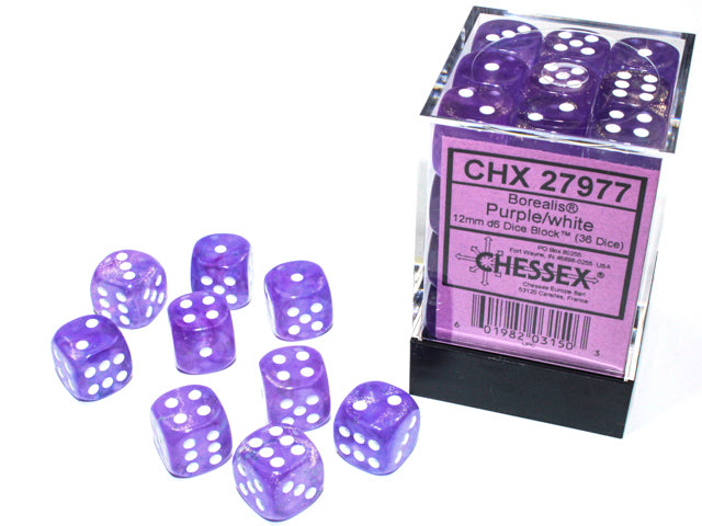 CHX 27977 Borealis Purple/white Luminary (12mm D6 36-Dice Set)