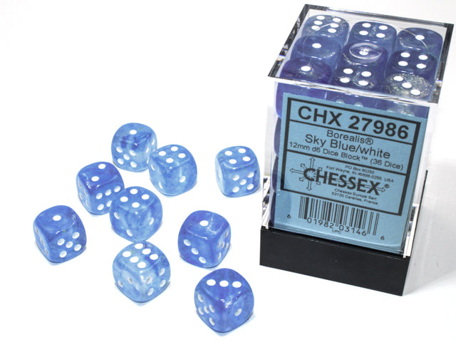 CHX 27986 Borealis Sky Blue/white Luminary (12mm D6 36-Dice Set)