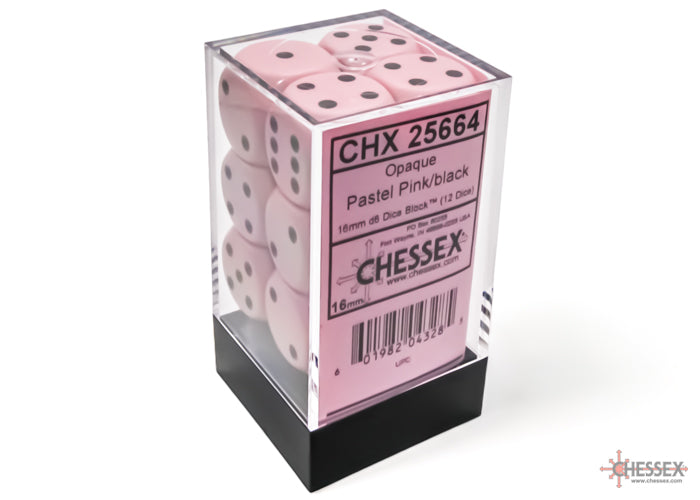 CHX 25664 Opaque Pastel Pink/black (16mm D6 12-Dice Set)