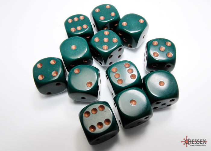CHX 25615 Opaque Dusty Green/copper (16mm D6 12-Dice Set)