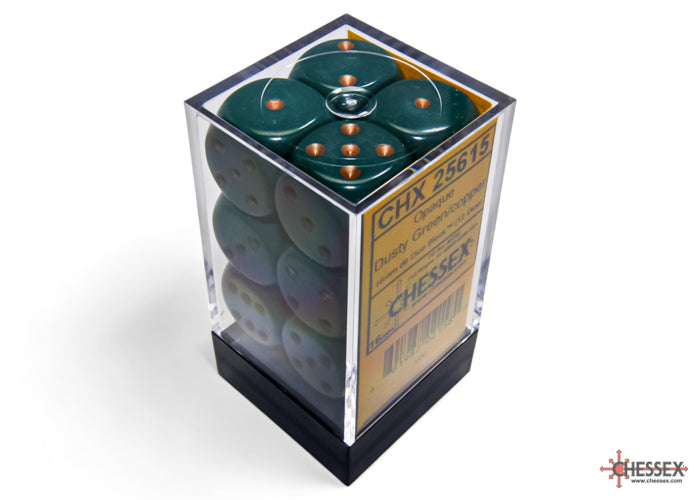CHX 25615 Opaque Dusty Green/copper (16mm D6 12-Dice Set)