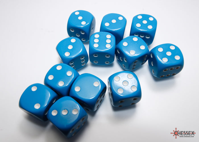 CHX 25616 Opaque Light Blue/white (16mm D6 12-Dice Set)