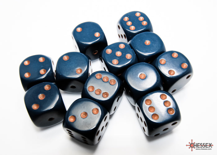 CHX 25626 Opaque Dusty Blue/copper (16mm D6 12-Dice Set)