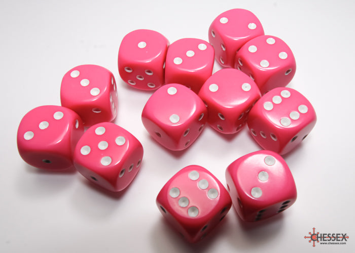 CHX 25644 Opaque Pink/white (16mm D6 12-Dice Set)