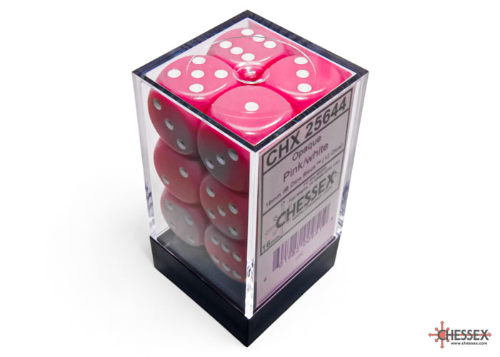 CHX 25644 Opaque Pink/white (16mm D6 12-Dice Set)