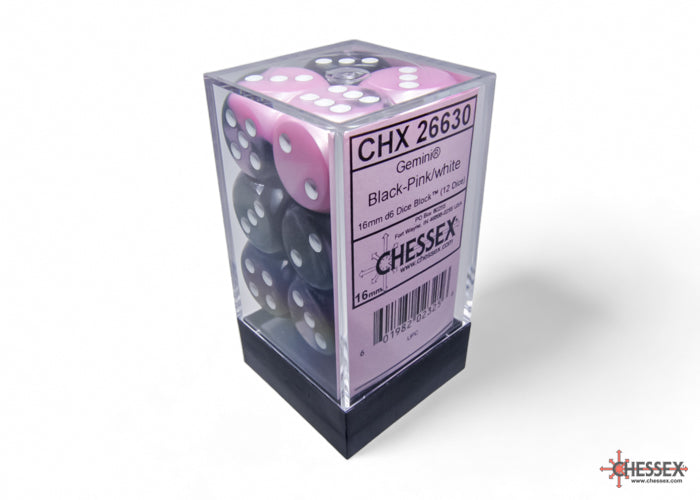 CHX 26630 Gemini Black-Pink/white (16mm D6 12-Dice Set)