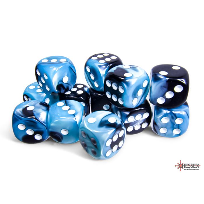CHX 26646 Gemini Black-Shell/white (16mm D6 12-Dice Set)