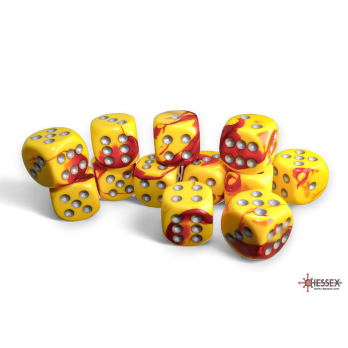 CHX 26650 Gemini Red-Yellow/silver (16mm D6 12-Dice Set)