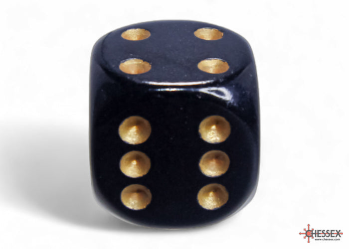 CHX 25628 Opaque Black/gold (16mm D6 12-Dice Set)
