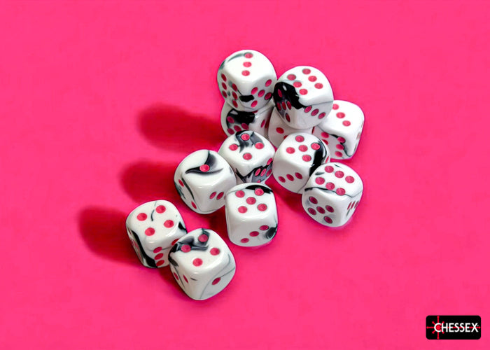 CHX 26669 Gemini Black-White/pink (16mm D6 12-Dice Set)
