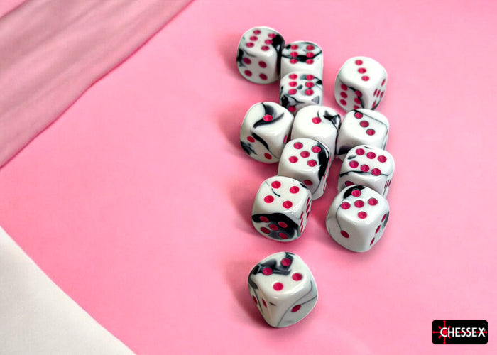 CHX 26669 Gemini Black-White/pink (16mm D6 12-Dice Set)
