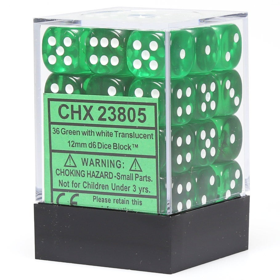 CHX 23805 Translucent Green/white (12mm D6 36-Dice Set)
