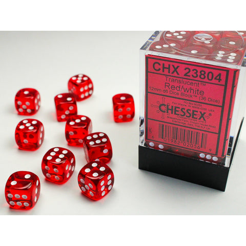 CHX 23804 Translucent Red/white 12mm D6 36-Dice Set