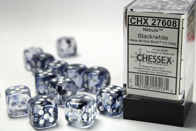 CHX 27608 Nebula Black/white (16mm D6 12-Dice Set)