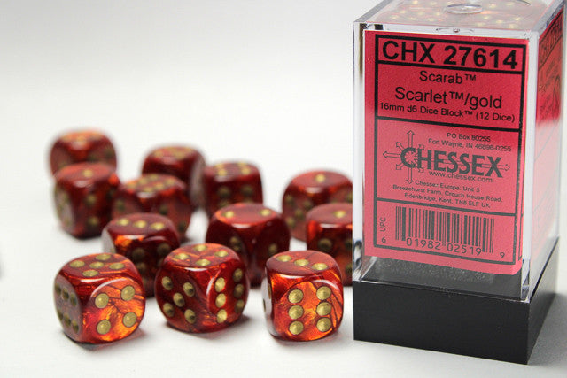 CHX 27614 Scarab Scarlet/Gold 16mm D6 12-Dice Set