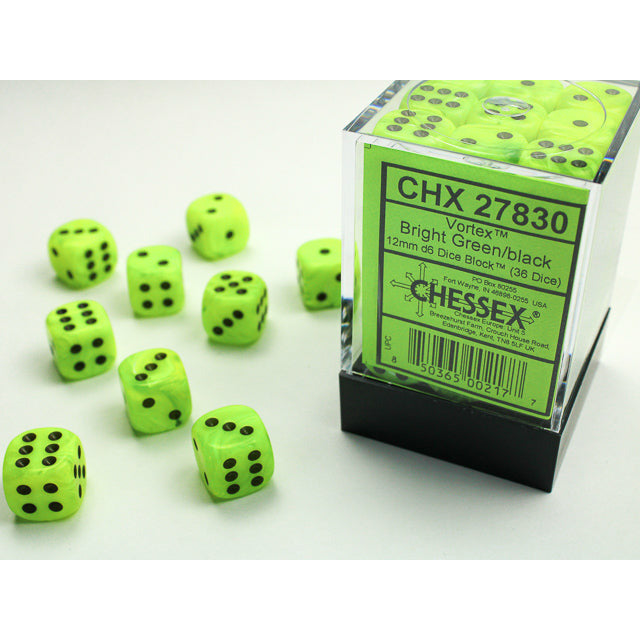 CHX 27830 Vortex Bright Green/black (12mm D6 36-Dice Set)