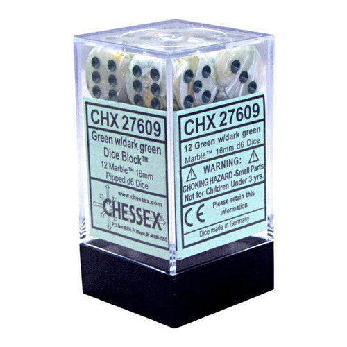 CHX 27609 Marble Green/dark green (16mm D6 12-Dice Set)