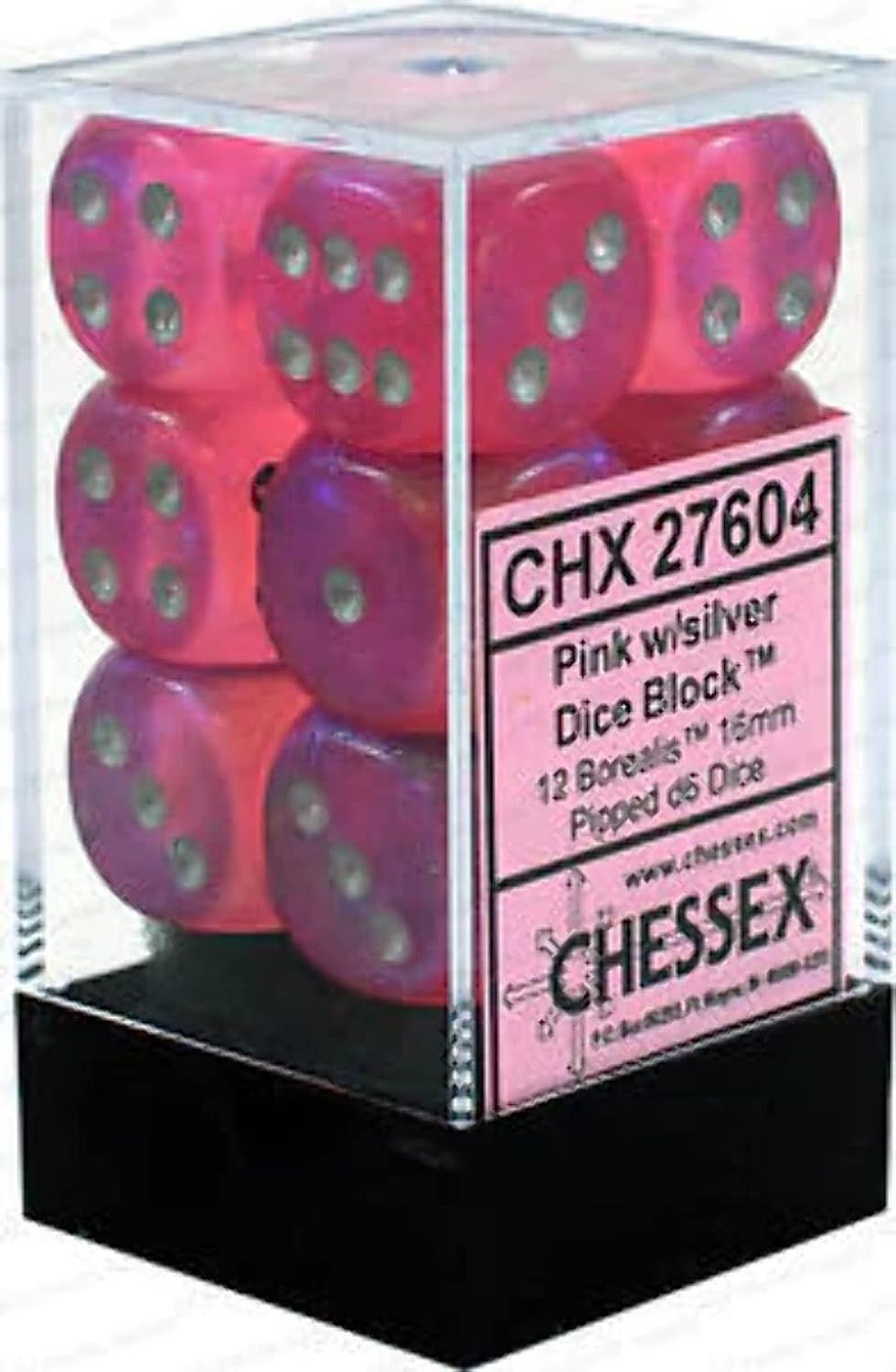 CHX 27604 Borealis Pink/Silver 16mm D6 12-Dice Set