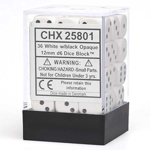 CHX 25801 Opaque White/black (12mm D6 36-Dice Set)