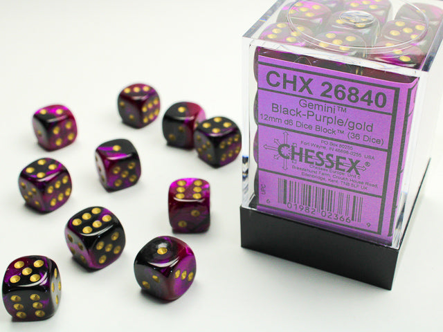 CHX 26840 Gemini Black-Purple/gold 12mm D6 36-Dice Set