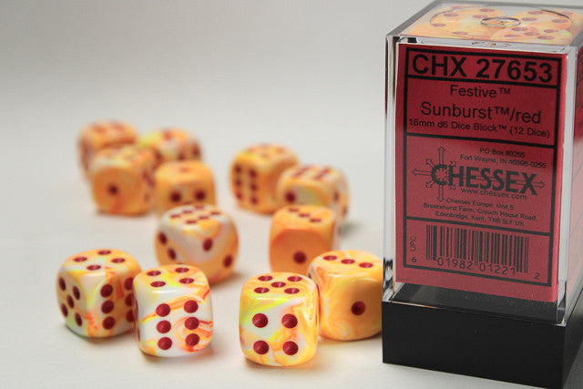 CHX 27653 Festive Sunburst/Red 16mm D6 12-Dice Set