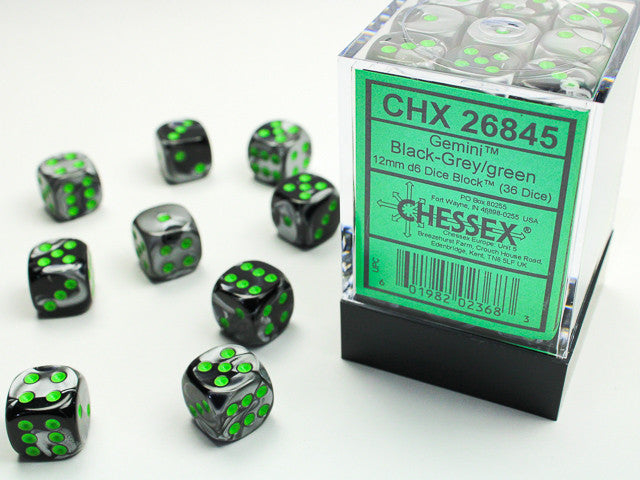 CHX 26845 Gemini Black-Grey/green (12mm D6 36-Dice Set)