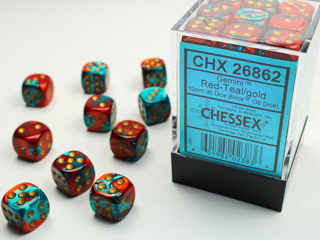 CHX 26862 Gemini Red-Teal/gold (12mm D6 36-Dice Set)