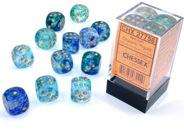 CHX 27756 Nebula Oceanic/Gold Luminary 16mm D6 12-Dice Set
