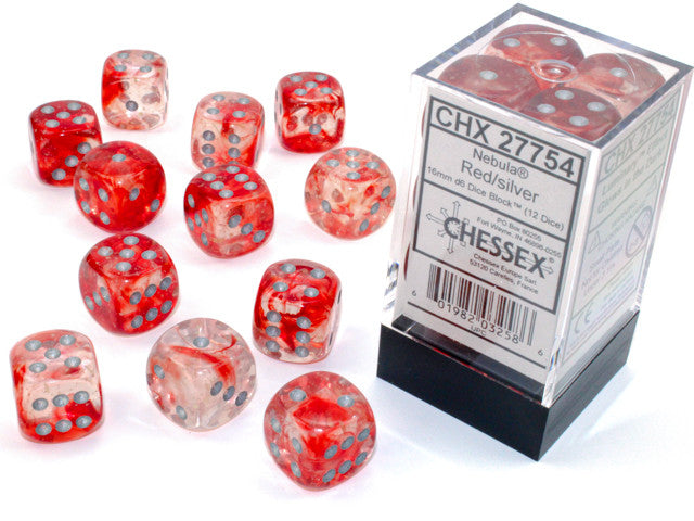 CHX 27754 Nebula Red/silver Luminary 16mm D6 12-Dice Set