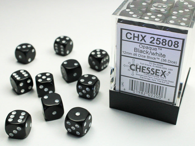 CHX 25808 Opaque Black/white 12mm D6 36-Dice Set