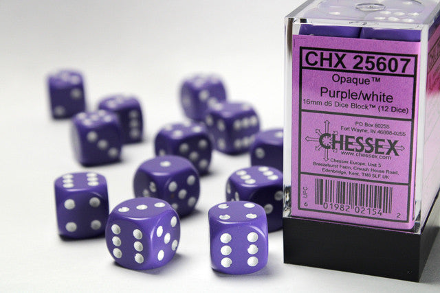 CHX 27607 Borealis Purple/White 16mm D6 12-Dice Set
