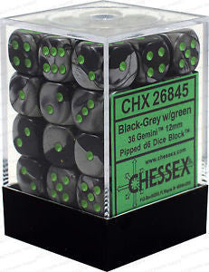 CHX 26845 Gemini Black-Grey/green (12mm D6 36-Dice Set)