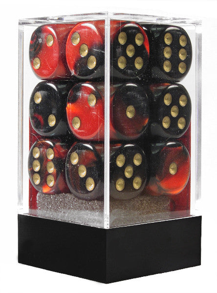 CHX 26633 Gemini Black-Red/Gold 16mm D6 12-Dice Set