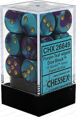 CHX 26649 Gemini Purple-Teal/gold (16mm D6 12-Dice Set)