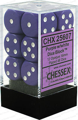 CHX 27607 Borealis Purple/White 16mm D6 12-Dice Set