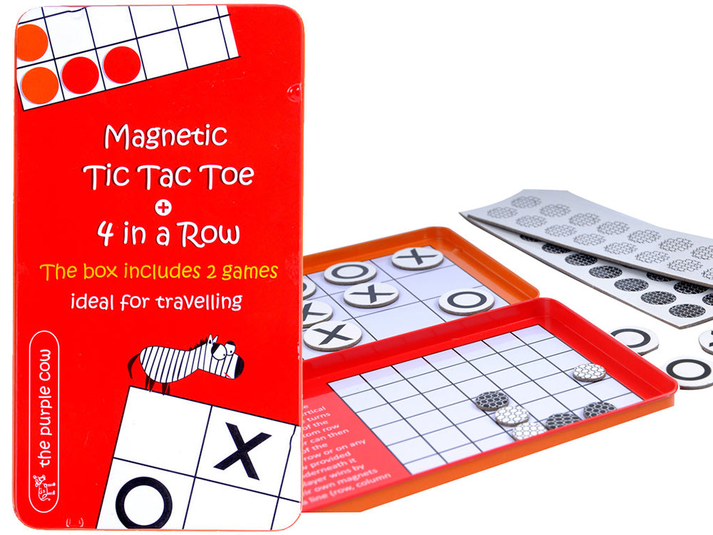 Magnetic Tic Tac Toe & 4-in-a-Row - Travel Tin (The Purple Cow)