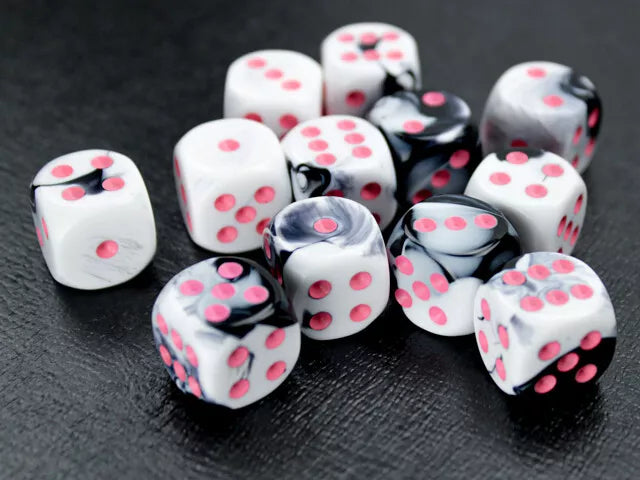 CHX 30044 Gemini Black-White/pink - 16mm D6 12-Dice Set