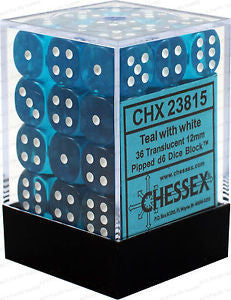 CHX 23815 Translucent Teal/white (12mm D6 36-Dice Set)